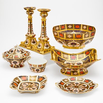 Lot 668 - Group of Royal Crown Derby Porcelain Imari Pattern Table Articles