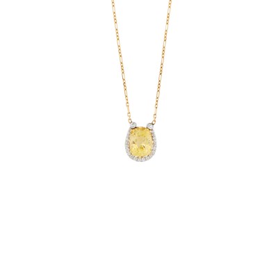 Lot 147 - Gold, Platinum, Yellow Sapphire and Diamond Pendant with Gold Chain Necklace