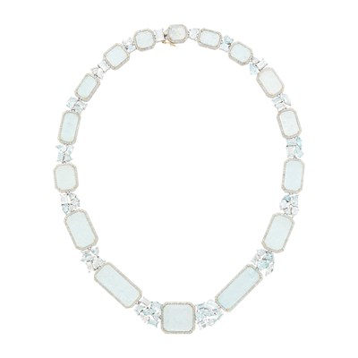 Lot 110 - Silver, Carved Aquamarine, Aquamarine and Diamond Necklace
