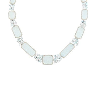 Lot 110 - Silver, Carved Aquamarine, Aquamarine and Diamond Necklace