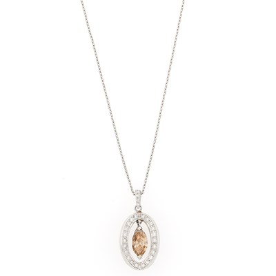 Lot 2089 - Platinum, Colored Diamond and Diamond Pendant with Chain Necklace