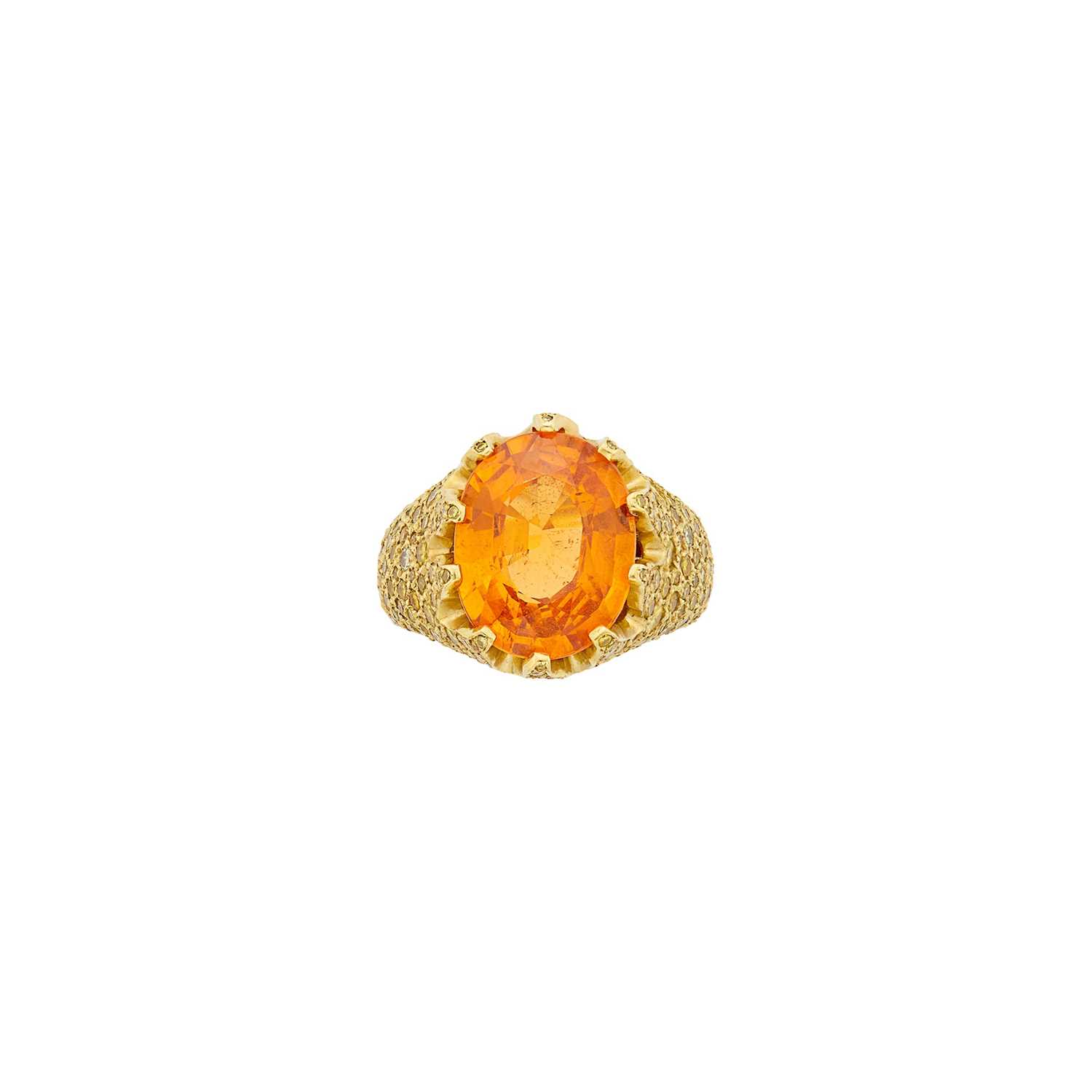 Lot 146 - Diana Vincent Gold, Spessartine Garnet, Colored Diamond and Diamond Ring