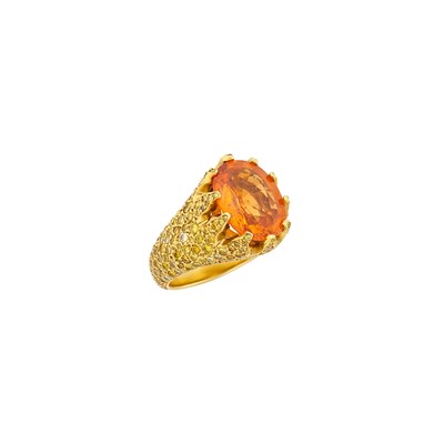 Lot 146 - Diana Vincent Gold, Spessartine Garnet, Colored Diamond and Diamond Ring