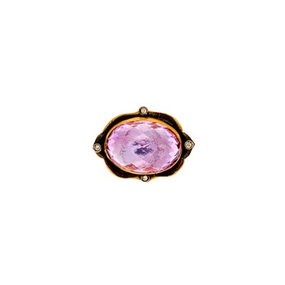Lot 2220 - High Karat Gold, Blackened Silver, Amethyst and Diamond Ring