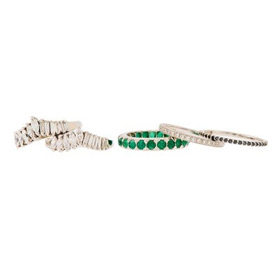 Lot 2107 - Group of White Gold, Platinum, Silver, Diamond, Emerald and Black Diamond Band Rings