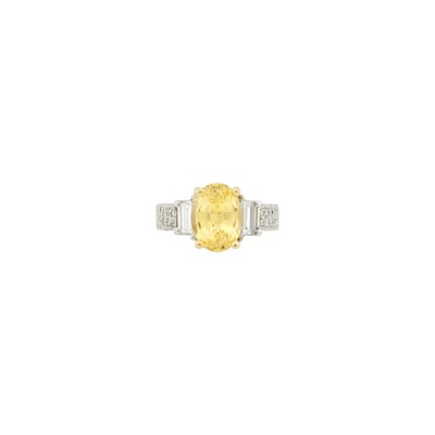 Lot 112 - Platinum, Gold, Yellow Sapphire, Colored Diamond and Diamond Ring