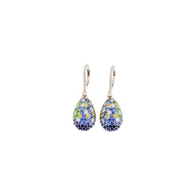 Lot 2088 - Pair of White Gold, Gem-Set and Diamond Pendant-Earrings