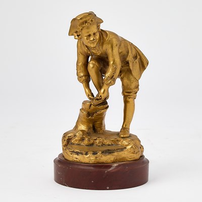 Lot 181 - Gilt-Bronze Figure of a Boy Tieing His Shoe