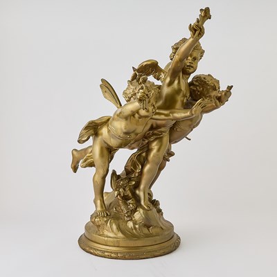 Lot 205 - French Gilt-Bronze Group of Three Cupids: Amours Vainqueurs
