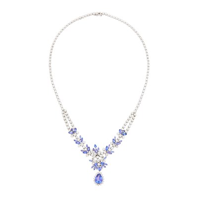 Lot 119 - White Gold, Tanzanite and Diamond Necklace