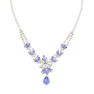 Lot 119 - White Gold, Tanzanite and Diamond Necklace