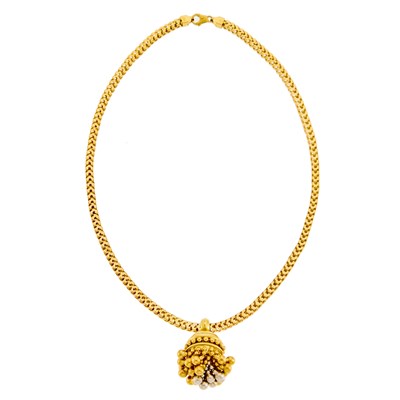 Lot 1049 - Gold Necklace with Two-Color Gold Tassel Pendant