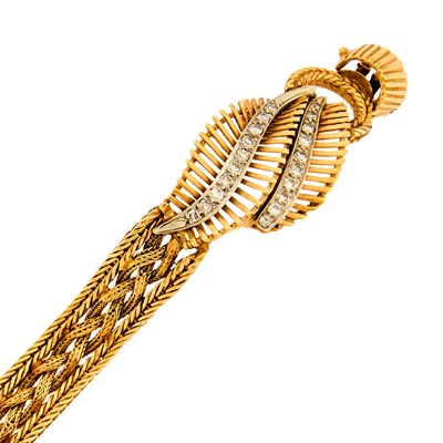 Lot 1248 - Gold and Diamond Woven Bracelet