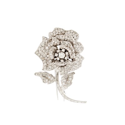 Lot 1141 - Platinum, Palladium and Diamond Rose Clip-Brooch