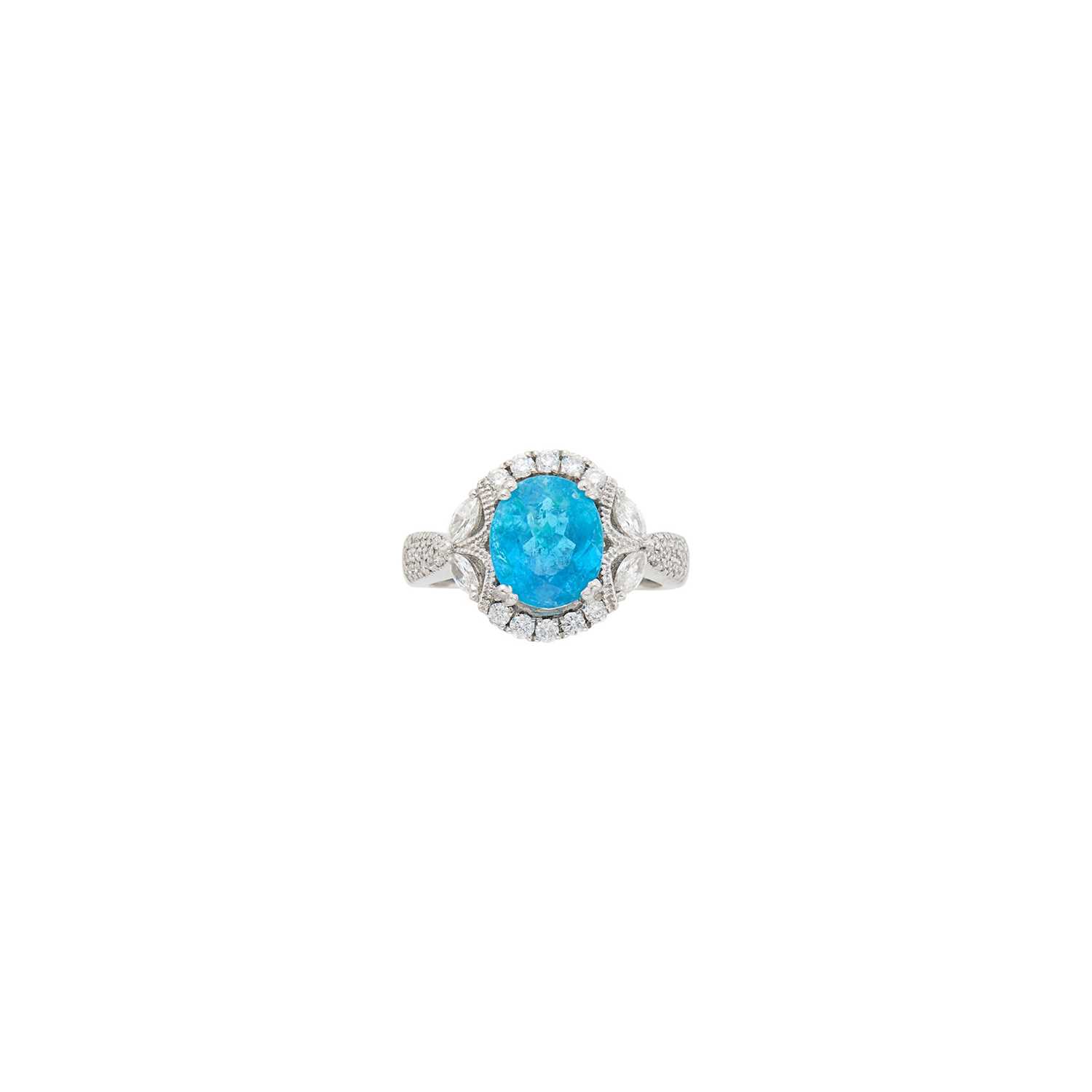 Lot 1067 - Platinum, Paraíba Tourmaline and Diamond Ring