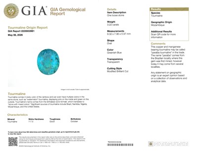 Lot 1067 - Platinum, Paraíba Tourmaline and Diamond Ring