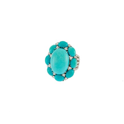 Lot 1122 - White Gold, Turquoise and Diamond Ring