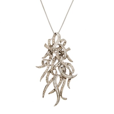 Lot 1130 - White Gold and Diamond Pendant-Brooch with White Gold Chain Necklace