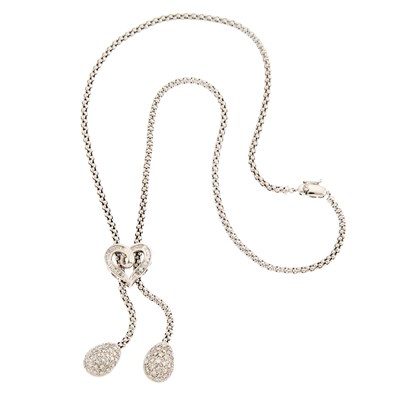 Lot 1136 - White Gold and Diamond Heart Lariat Necklace