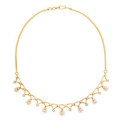 Lot 1045 - High Karat Gold and Diamond Lattice Necklace