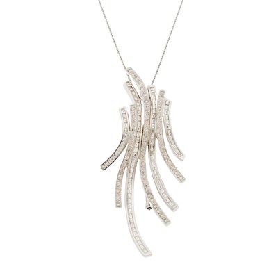 Lot 1127 - White Gold and Diamond Brooch with Chain Necklace