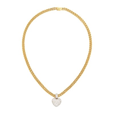 Lot 135 - Double Strand Gold Chain Necklace with White Gold and Diamond Heart Pendant