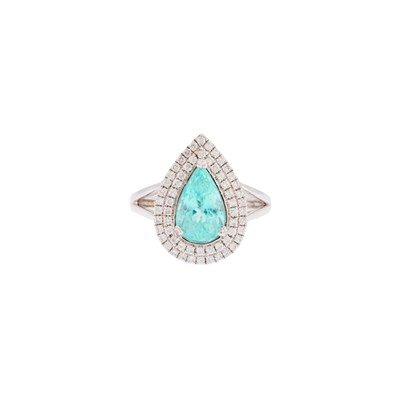 Lot 1072 - Platinum, Greenish-Blue Tourmaline and Diamond Ring