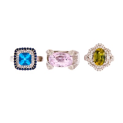 Lot 1157 - Three White Gold, Gem-Set and Diamond Rings
