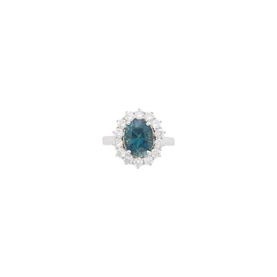 Lot 1138 - White Gold, Green Sapphire and Diamond Ring