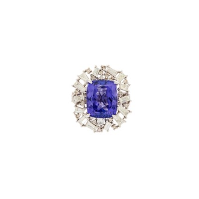Lot 2105 - White Gold, Tanzanite and Diamond Ring