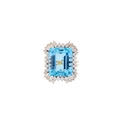 Lot 2135 - Two-Color Gold, Aquamarine and Diamond Ring