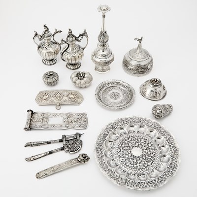 Lot 304 - Assorted Group of Indian, Chinese, and Southeast Asian Silver and Silvered Metal Articles