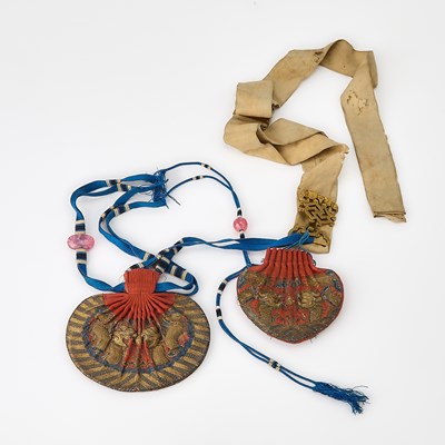 Lot 115 - Two Chinese Embroidered Silk Purses, Hebao, with Gilt Bronze Clasp