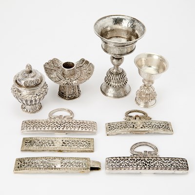 Lot 302 - A Group of Tibetan Silver and Silvered Metal Ritual Articles