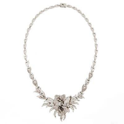 Lot 1143 - White Gold and Diamond Floral Necklace