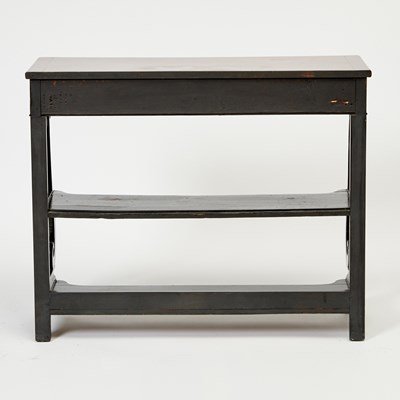 Lot 129 - Black Lacquer and Mahogany Three-Tier Table