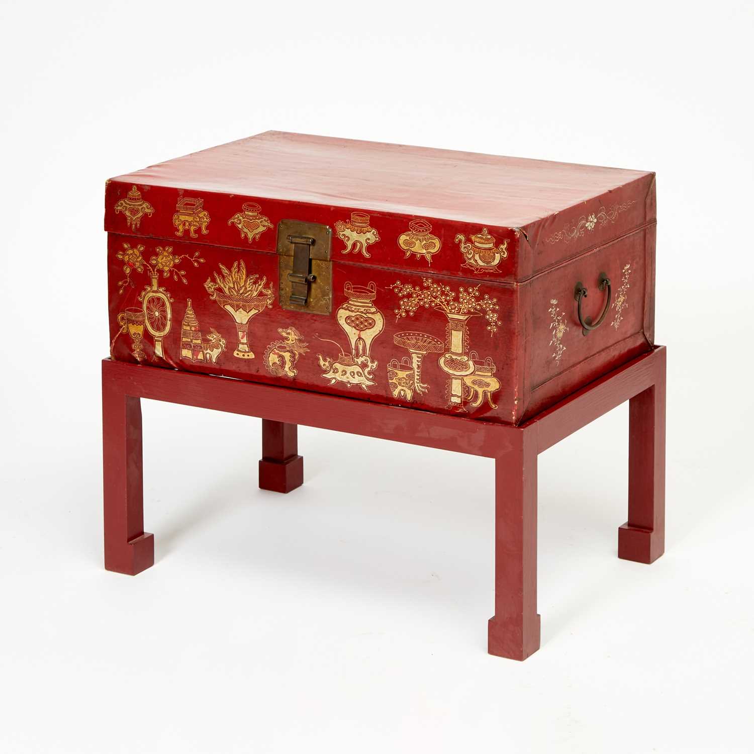 Lot 130 - Chinese Red Lacquered Trunk on Later Stand