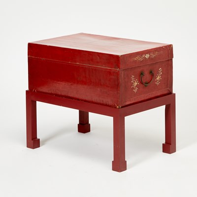 Lot 130 - Chinese Red Lacquered Trunk on Later Stand