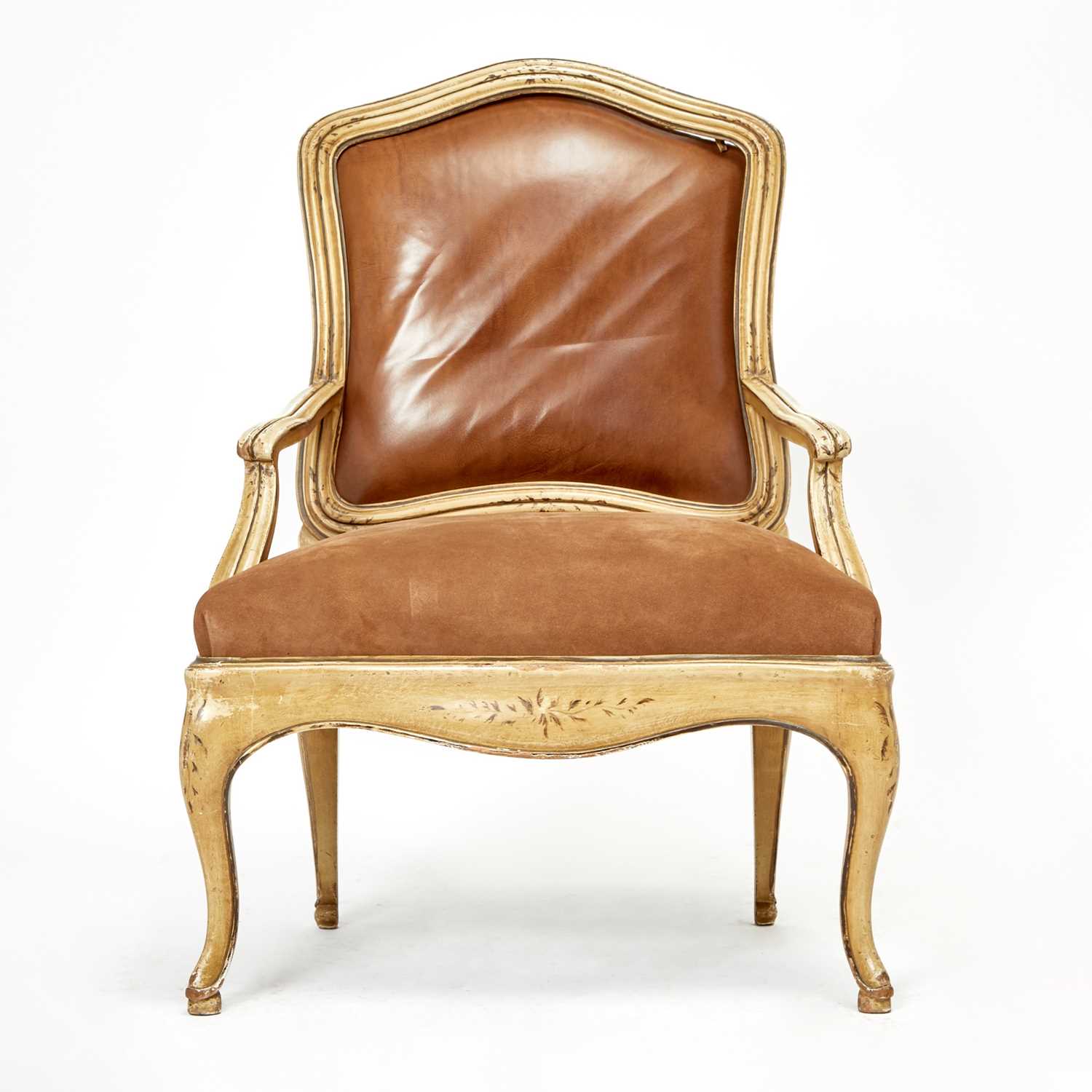 Lot 124 - Louis XV Style Painted Leather Upholstery Fauteuil