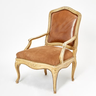 Lot 124 - Louis XV Style Painted Leather Upholstery Fauteuil