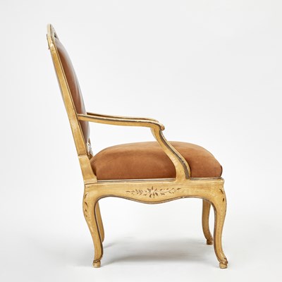 Lot 124 - Louis XV Style Painted Leather Upholstery Fauteuil