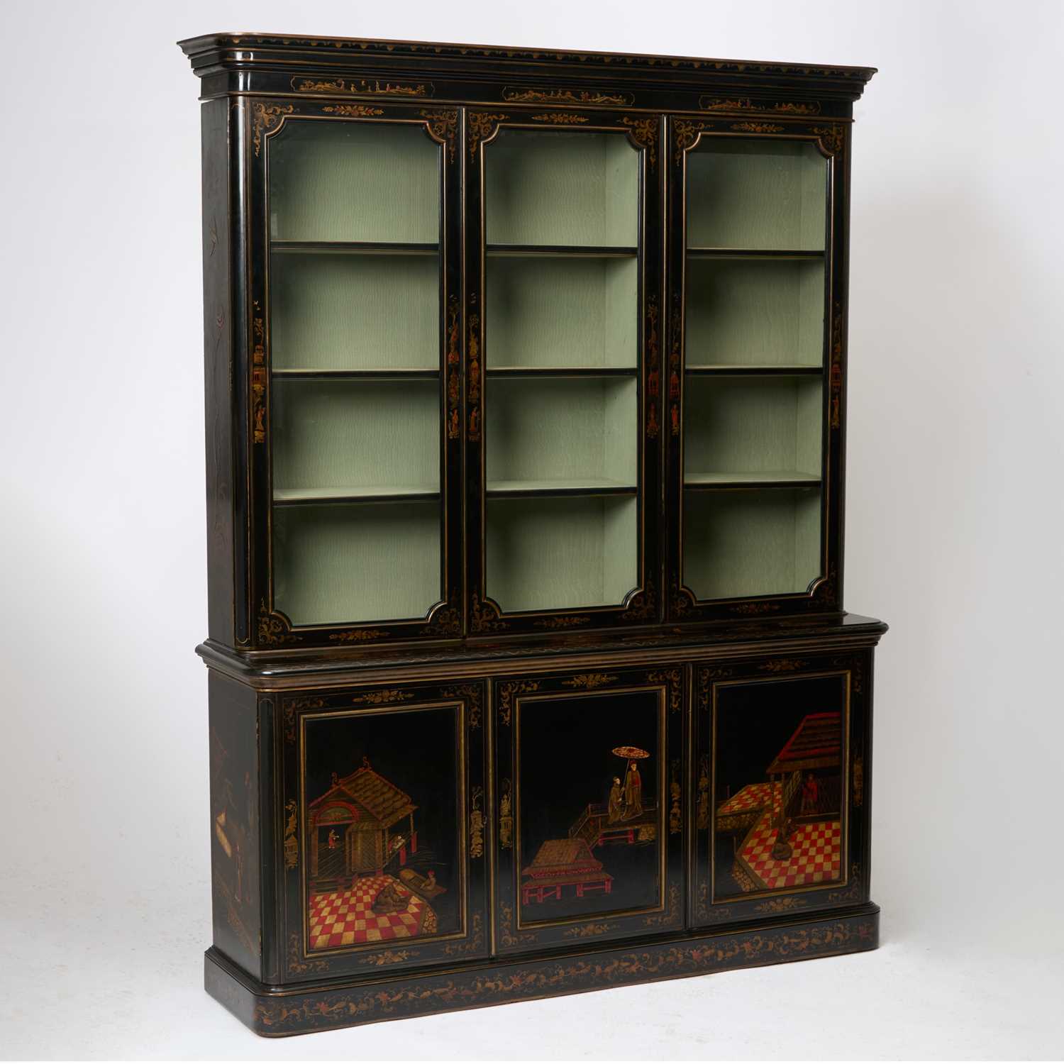 Lot 187 - English Black Lacquer Chinoiserie Decorated Cabinet