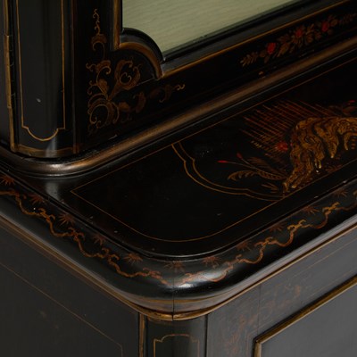 Lot 187 - English Black Lacquer Chinoiserie Decorated Cabinet