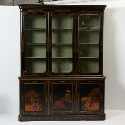 Lot 187 - English Black Lacquer Chinoiserie Decorated Cabinet