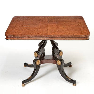Lot 163 - Regency Style Part Ebonized Burlwood, Parcel-Gilt and Mahogany Center Table