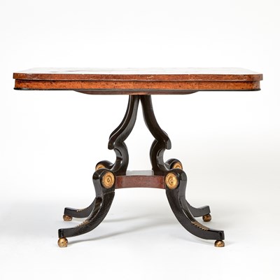 Lot 163 - Regency Style Part Ebonized Burlwood, Parcel-Gilt and Mahogany Center Table