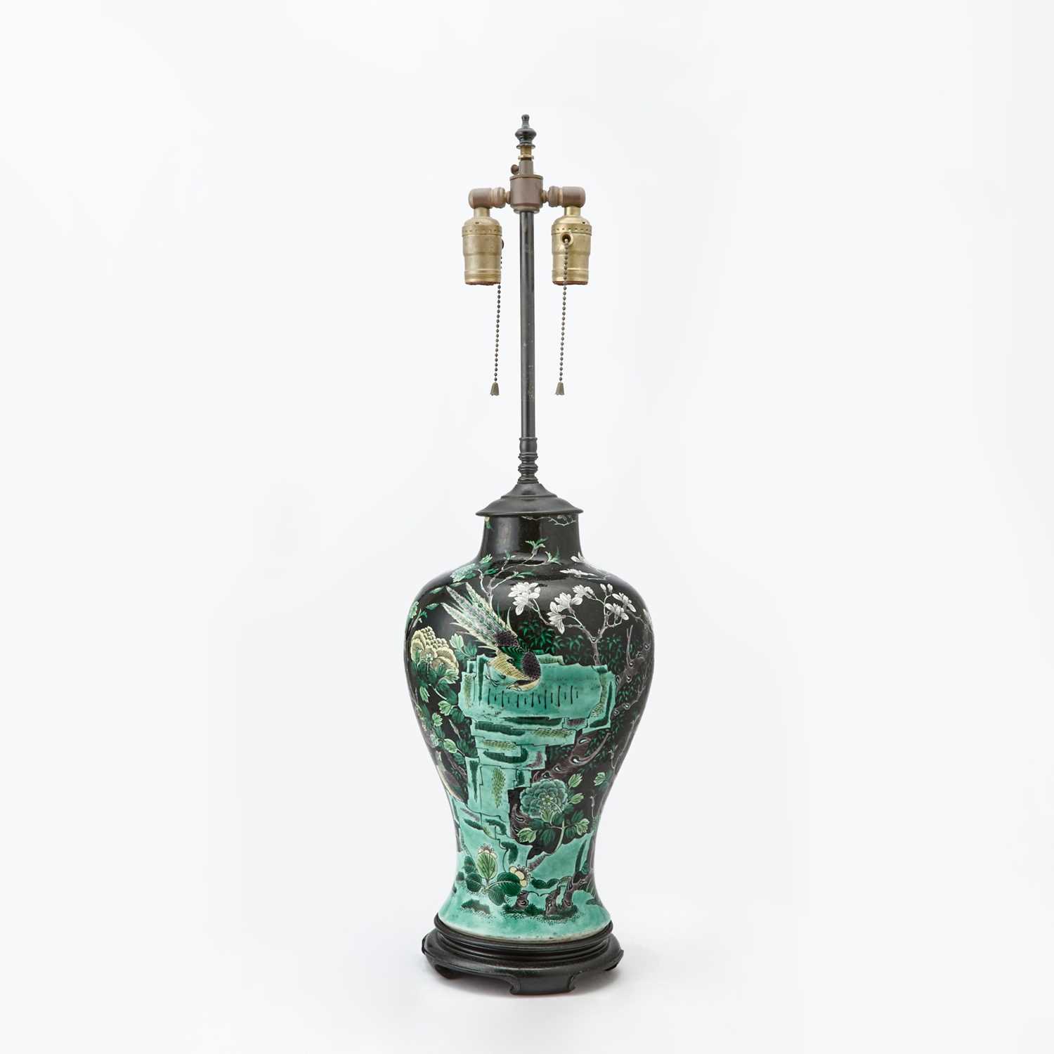 Lot 123 - Chinese Famille Noir Porcelain Vase Lamp