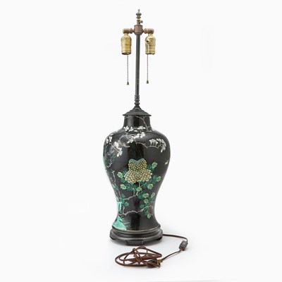 Lot 123 - Chinese Famille Noir Porcelain Vase Lamp