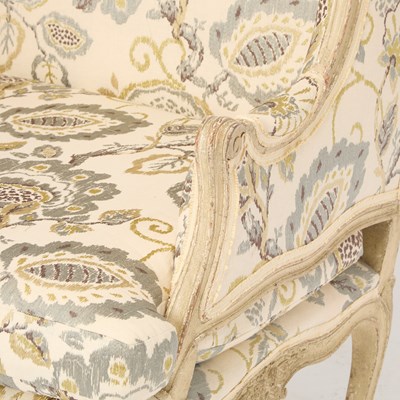 Lot 287 - Louis XV Style Painted Upholstered Marquise Chair and Ottoman