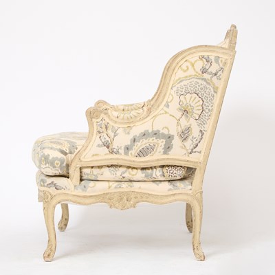 Lot 287 - Louis XV Style Painted Upholstered Marquise Chair and Ottoman